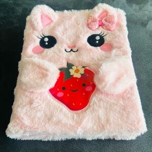 Pink Plush Cat Notebook Cover